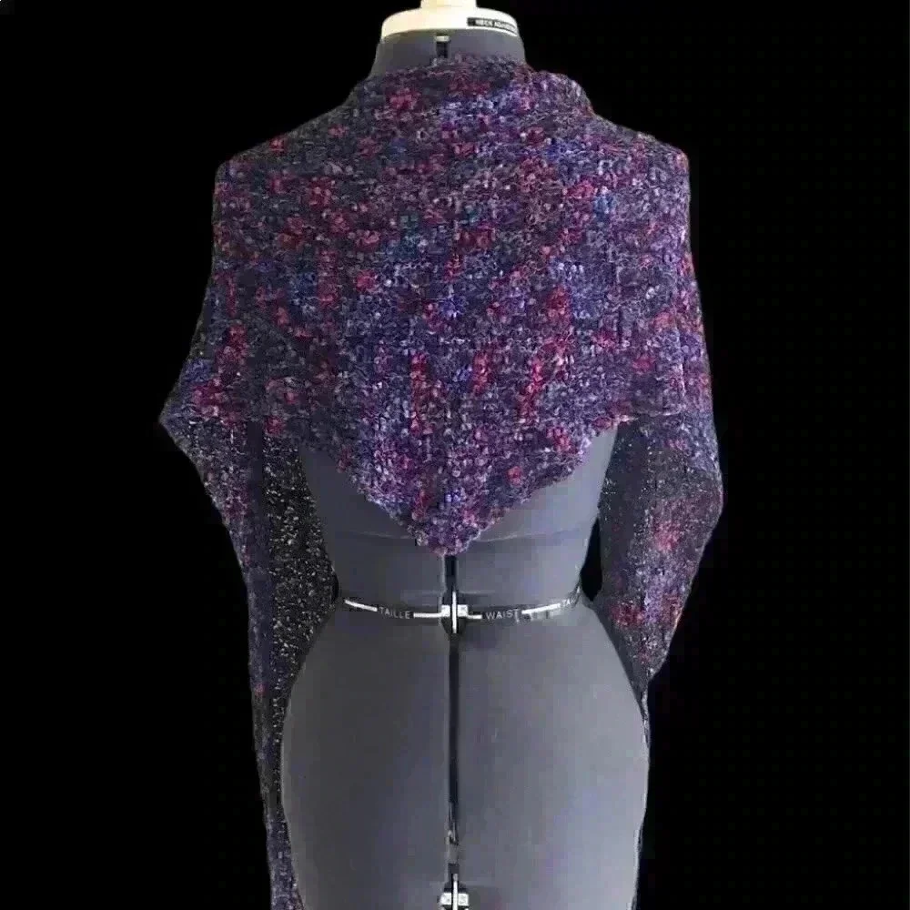 Vtg deep purple red hand crocheted knit infinity shawl scarf